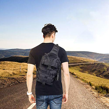 Tactical Sling Bag, Sport Bag Military Rover Shoulder Backpack EDC Assault Range Bag, Chest Pack Handbag Waterproof - color: Black