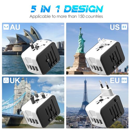 ISIX International Travel Adapter, 1 USB-C &3 USB-A Ports,2500W AC Outlet, - color: White