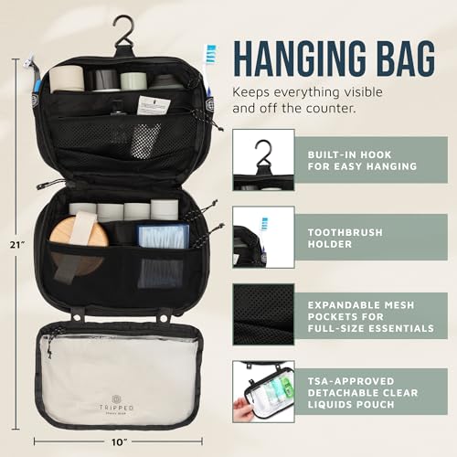 TRIPPED Travel Gear 3-Piece Travel Toiletry Bag Set - color: Black Ripstop
