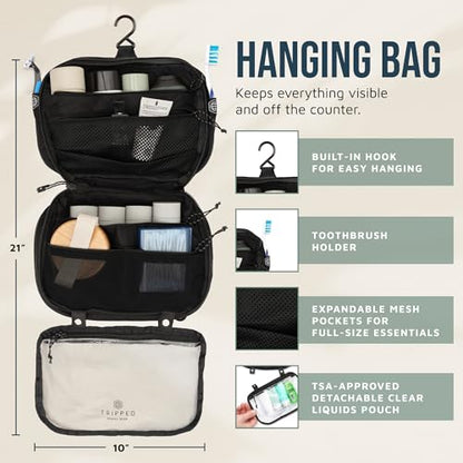 TRIPPED Travel Gear 3-Piece Travel Toiletry Bag Set - color: Black Ripstop