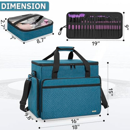 Extra Large Makeup Bag with 3 Removable Pouches and 1 Brush Holder - color: Blue