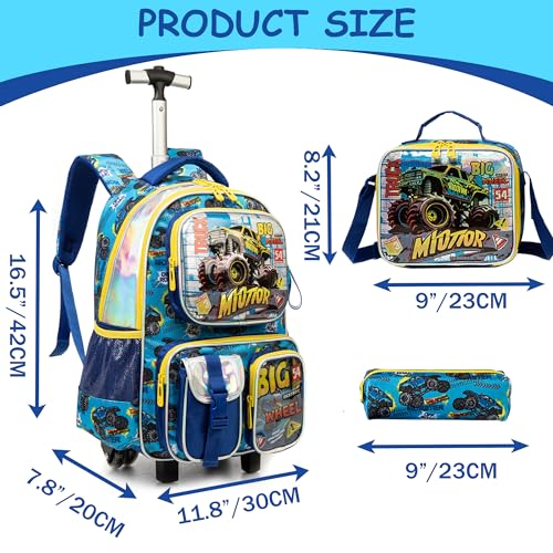 Meetbelify Kids Rolling Backpack with Wheels for Boys Rolling Backpacks with Lunch Box for Elementary School Students 3 in 1 Travel Luggage Suitcase for Boys Age 8-10 - color: Boy 06