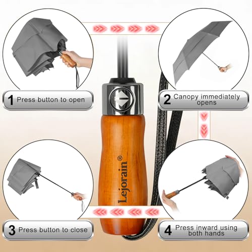 Windproof Golf Umbrella Large 54 Inch Folding Auto Open Close Wood Handle - color: 05.Gray