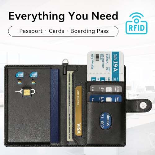 Trackable Passport Holder for Travel, RFID Blocking Wallet, Black - color: Black