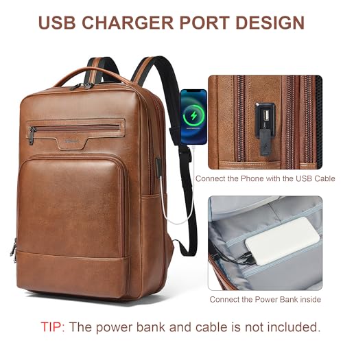 Shrrie 16 Inch Vegan Leather Laptop Backpack for Women and Men - color: Brown