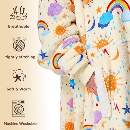 yescool Wearable Blanket Hoodie as Christmas Birthday Gifts for Women Mom - color: Beige Rainbow, size: Oversized