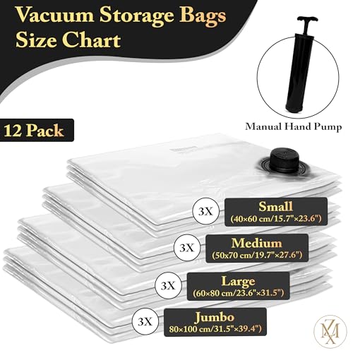 Vacuum Storage Bags 12 Pack Without Hand Pump – Space Saver Compression Bags, Airtight Double-Zip & Triple Valve, Reusable, Lavender Freshness, Bedding, Travel (S/M/L/Jumbo) (Without Pump) - style: Without Pump