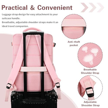 Travel Carry On Backpack for Women, TSA Approved 15.6" Laptop Daypack - color: Pink, size: Medium