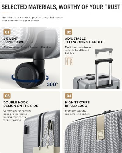 Hanke 20 Inch Top Opening Expandable PC Carry On Luggage with TSA Lock,50L - color: Grey, size: 20 Inch