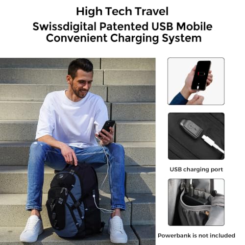 Swissdigital Design Travel Backpack for Men with USB Charging Port SD803-16 - color: Haze Blue/Black
