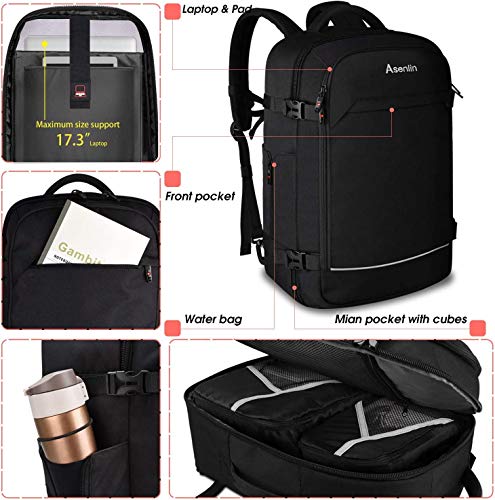 40L Travel Backpack For Women Men Flight Approved Carry-On Laptop Black