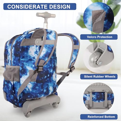 Tilami Rolling Backpack for Boys and Girls,Hello dino - color: Galaxy Blue