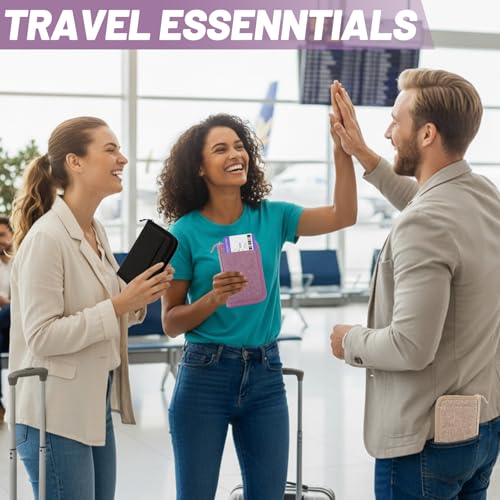 Passport Holder for Travel, RFID Blocking Wallet for Couples Men and Family - color: Purple