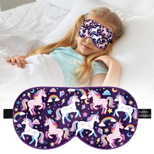 Kids Silk Sleep Mask, 100% Mulberry Silk Eye Mask with Adjustable Strap - color: Purple Horse Style