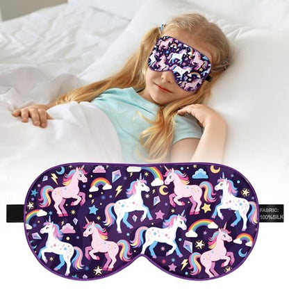 Kids Silk Sleep Mask, 100% Mulberry Silk Eye Mask with Adjustable Strap - color: Purple Horse Style