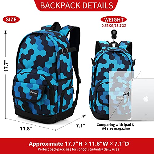 rickyh style School Backpack Travel Bag for Men & Women Lightweight College - color: 04hexagon Blue