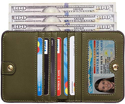 Toughergun Women’s Small Slim Leather Wallet with RFID Protection, Compact Bifold Mini Purse with Clear ID Window - color: 15 ReNapa Green Army