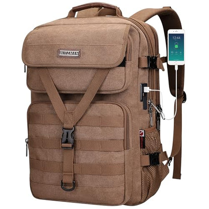WITZMAN Canvas Travel Backpack for Men Large Laptop Backpack Fits 16 Inch - color: Brown