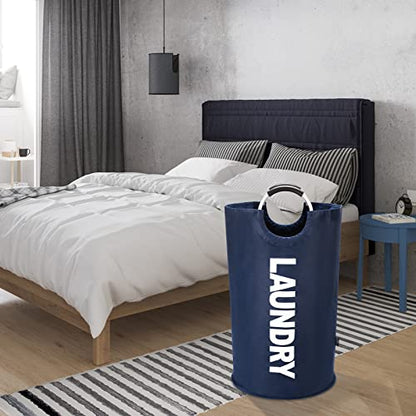 DOKEHOM 125L X-Large Laundry Basket Bag, Collapsible Tall Hamper, Dark Blue - color: Dark Blue, size: 125L