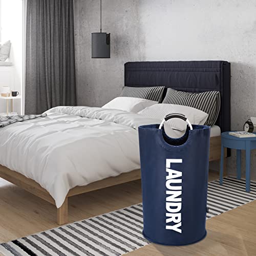 DOKEHOM 90L Large Laundry Basket Bag, Collapsible Tall Hamper, Dark Blue - color: Dark Blue, size: 90L