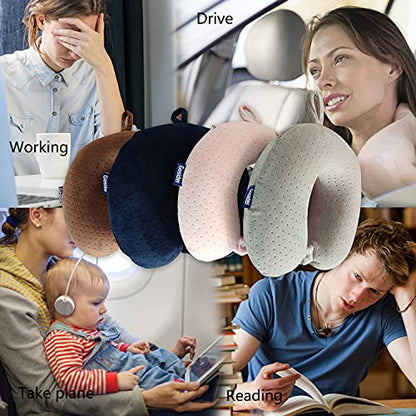 Memory Foam Travel Pillow, U Shape Neck Pillows, Brown - color: Brown
