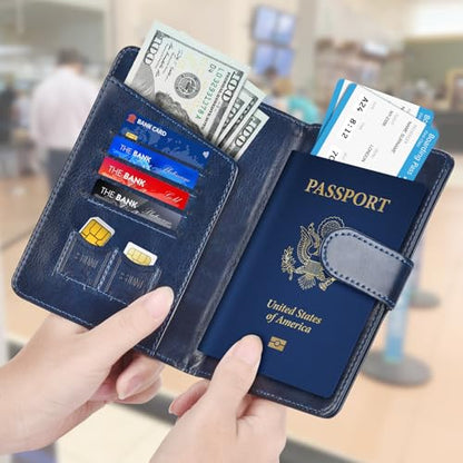 Passport Holder for Travel Essentials Wallet Cover Case Women Men Gift - color: D-Blue