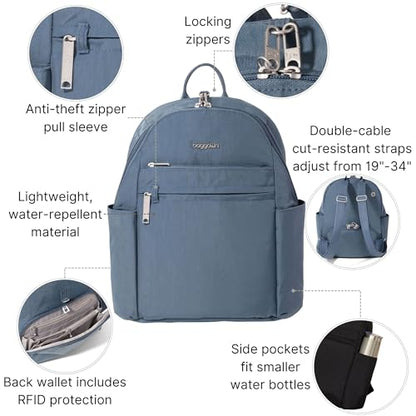 Baggallini Securtex® Anti-theft Vacation Travel Backpack 10x13 Slash-Resistant Nylon Daypack w/RFID - color: Mist