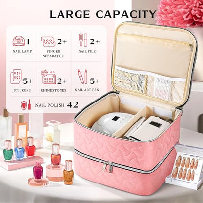 DreamGenius Nail Polish Organizer Bag Holds 42 Bottles, Pink - color: Pink