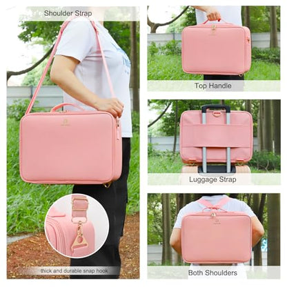 Chomeiu Makeup Bag with LED Mirror, Large Cosmetic Bag with Shoulder Strap - color: 01-Pink, size: Large