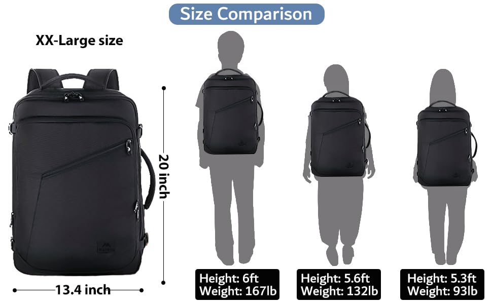 MATEIN 45L Travel Backpack, Expandable Large Carryon Backpack for Men Women - color: Black, size: XX-Large