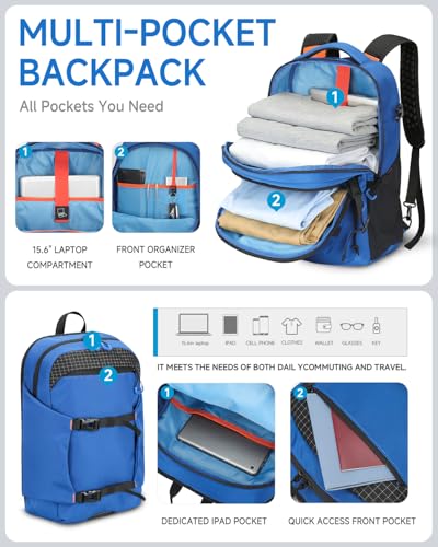 Laptop Backpack for Work, 40L College School Computer Bag with 15L Daypack - color: Blue