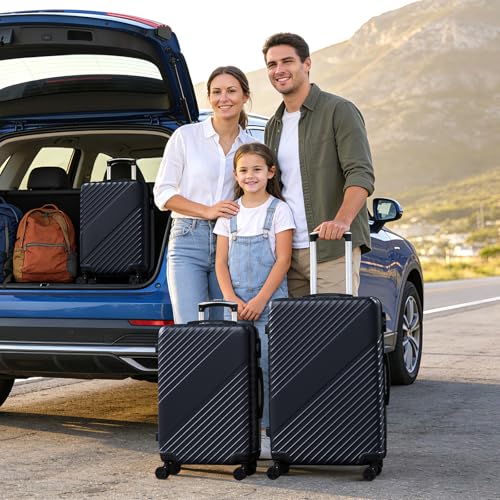 Luggage Sets 3 Piece, ABS Hardside Suitcase Set (20/24/28) with Spinner Wheels, TSA Security Lock, Airline-Approved Carry-On & Lightweight Large Checked Luggage for Business, Travel, Family Vacations - color: Black, size: 3-Piece Set