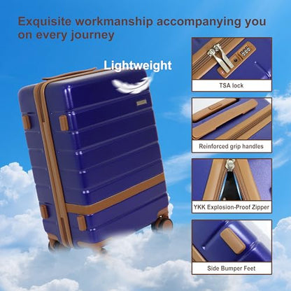 Lightweight Hardshell 3-Piece Luggage Set with 360° Silent Spinner Wheels | 20-Inch Carry-On Suitcase, TSA Lock, Durable PC+ABS Material, Ideal for Air Travel & Vacations (Blue) - color: Navy, size: 3 piece set (20")