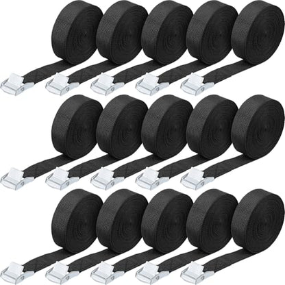 Riakrum 20 Feet 15 Pcs Lashing Straps with Buckles, Adjustable, Black - color: Black, size: 20 Feet