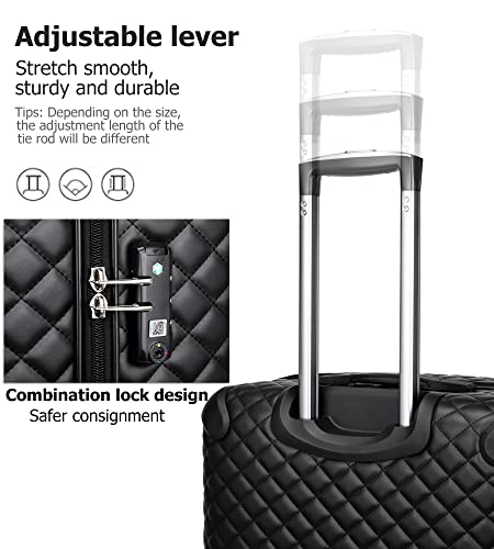 feilario Plaid PU Leather 4 Piece Luggage Set with Travel Bag - color: B-Black