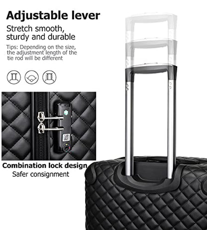 feilario Plaid PU Leather 4 Piece Luggage Set with Travel Bag - color: B-Black