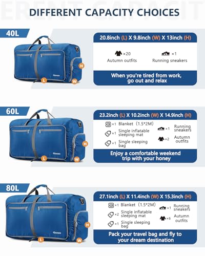Gonex 80L Foldable Travel Duffle Bag with Shoe Compartment, Lightweight - color: Deep Blue, size: 80L