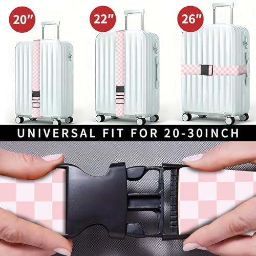Luggage Straps for Suitcases, Heavy Duty Travel Belt with Quick-Release Buckle, Adjustable Suitcase Strap, Cute Luggage Accessories for Travel Pink Checkerboard - color: Pink Checkerboard