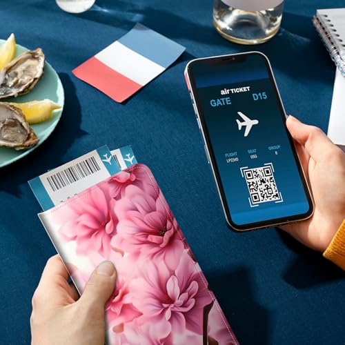 Family Passport Holder RFID,Pink Flowers - color: Pink Flowers