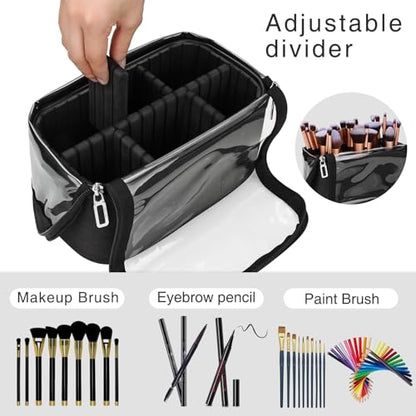 Makeup Brush Bag, Stand-up Makeup Brush Holder with Adjustable Divider - color: A1-Black, size: 1-Large