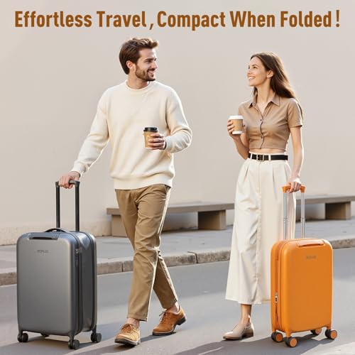 ROPLUS Foldable Checked-Luggage, Durable Hardside Suitcase with Mute Wheels, Waterproof Expandable Harshell Rolling Luggages with Side Pocket, TSA Lock (Yellow, 24-Inch) - color: Yellow, size: 24-Inch