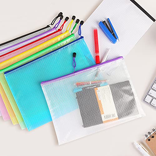 6 Pack Mesh Zipper Pouch Bags, Waterproof Zipper Pouch A4 Size - color: Colorful
