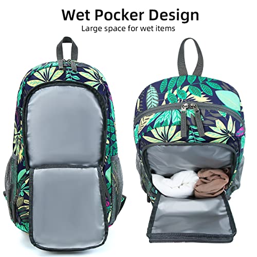 FENGDONG 35L Lightweight Foldable Waterproof Packable Travel Small Hiking Backpack Daypack for men women - color: A7-blue Leaf-upgrade
