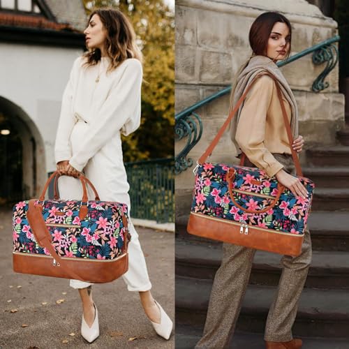 ITIEZY Weekender Bag for Women 21.5" Travel Duffel Large Carry On Bag 3PCS - color: 9-Black Fower