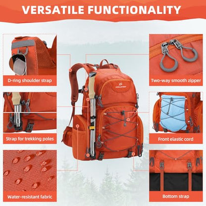 Maelstrom 40L Waterproof Hiking Backpack, Lightweight Travel Daypack - color: Orange
