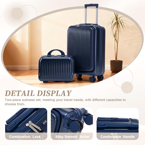 Merax 20/14 Inch Hardside Luggage, Lightweight Suitcase with Spinner Wheels - color: Navy ABS, size: 14/20 Inch