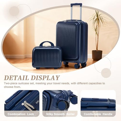 Merax 20/14 Inch Hardside Luggage, Lightweight Suitcase with Spinner Wheels - color: Navy ABS, size: 14/20 Inch