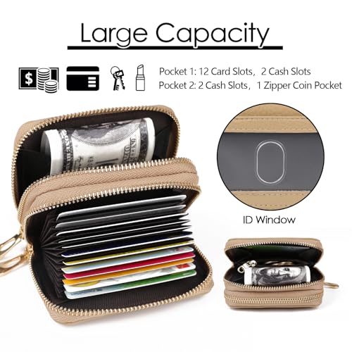 imeetu RFID Credit Card Holder, Small Card Wallet Women, Leather Card Case - color: Max - Khaki, size: Max