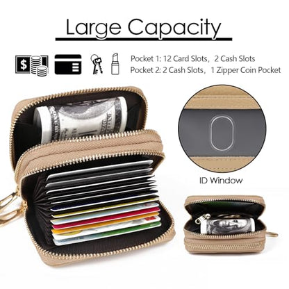 imeetu RFID Credit Card Holder, Small Card Wallet Women, Leather Card Case - color: Max - Khaki, size: Max
