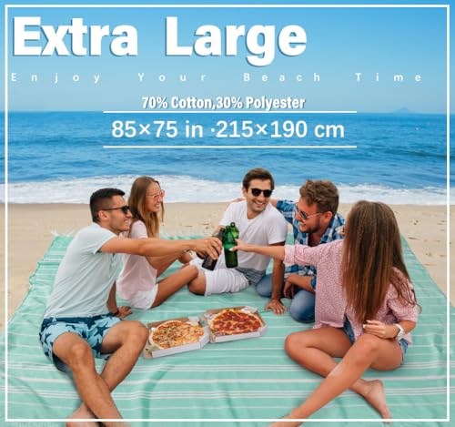 Widdonen Turkish Beach Towel Blanket Compact Giant 85x75 Aqua Stripe - color: Aqua